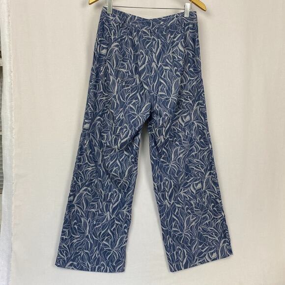 J McLaughlin Morgan Pants 4 Womens Blue Chambray Wide Leg Crop Leaf Print 28x28 - Picture 4 of 14